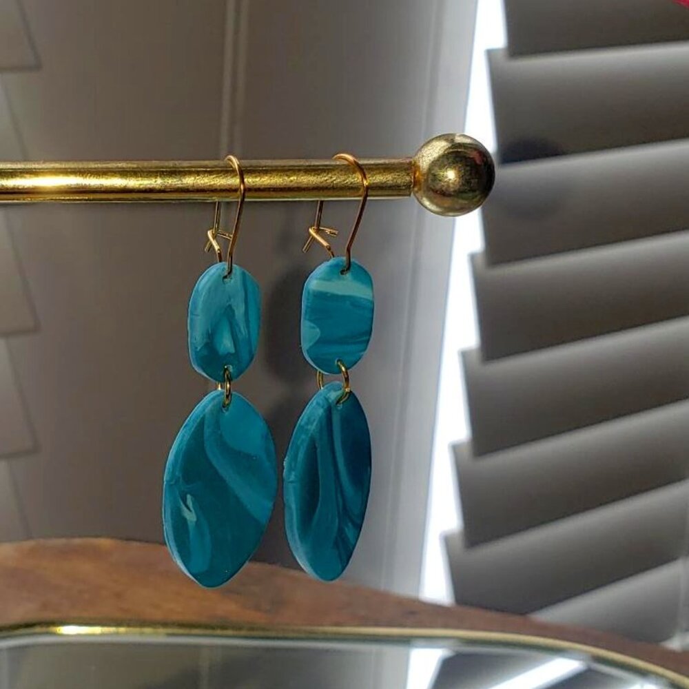 Teal Marbled Dangle Earrings (Winter Collection)